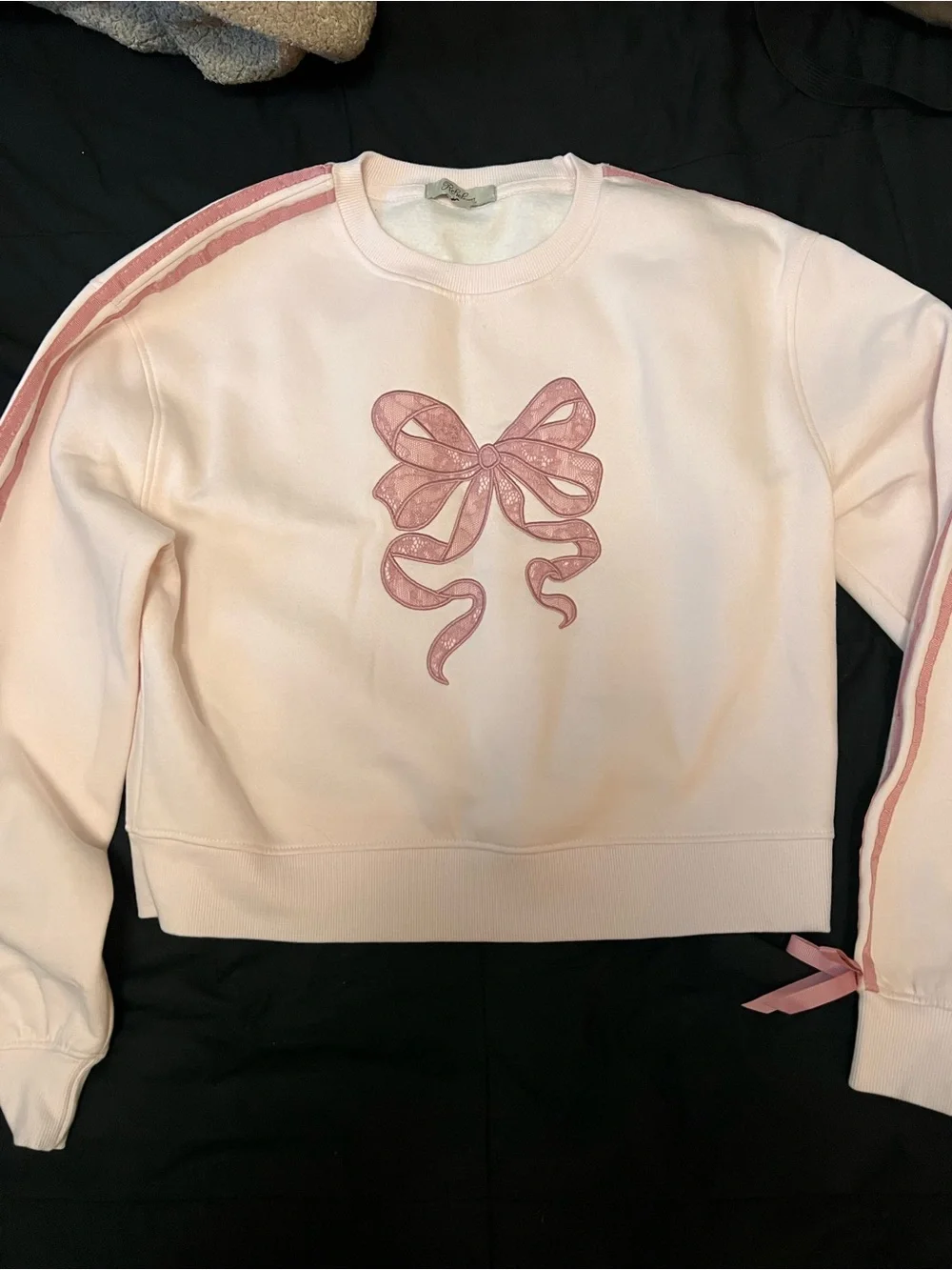 Girls' Light Pink Bow Graphic Crewneck Sweatshirt